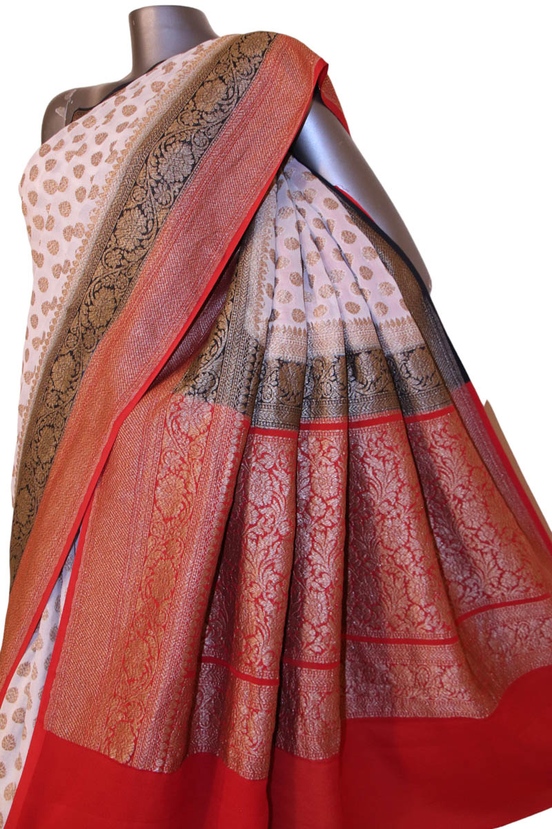 Double Contrast Classic Handloom Banarasi Georgette Silk Saree AJ202704
